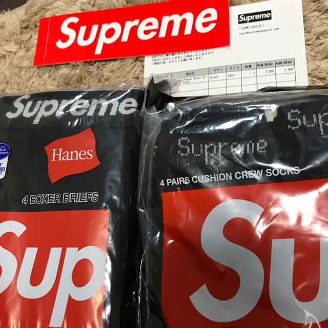 送料込 靴下セット 黒S 新品 Supreme × Hanes ボクサーパンツ