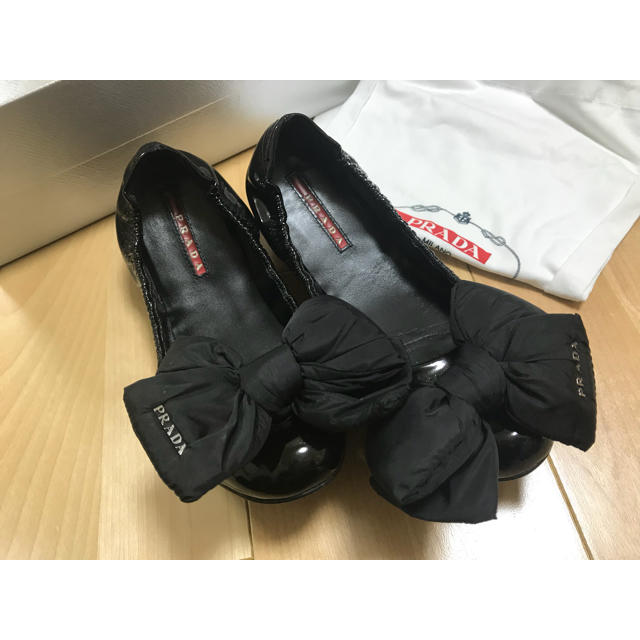 プラダ PRADA フラットシューズ バレエシューズ ホワイト レザー37.5