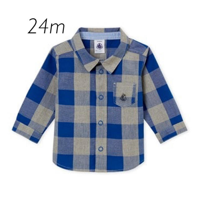 PETIT BATEAU(プチバトー)の24m◎ブルーチェック長袖シャツ キッズ/ベビー/マタニティのベビー服(~85cm)(Ｔシャツ)の商品写真