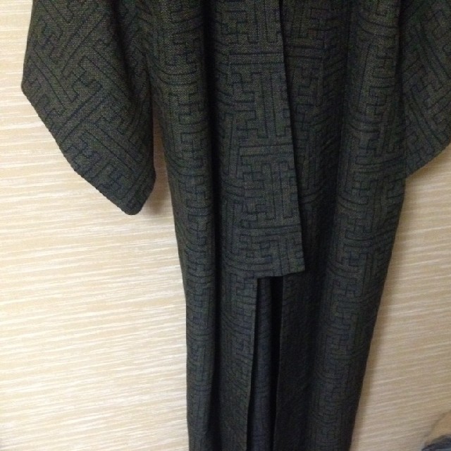 男女兼用着物リメイク ノーカラーロングジャケット 焦げ茶色 メンズのジャケット/アウター(ノーカラージャケット)の商品写真