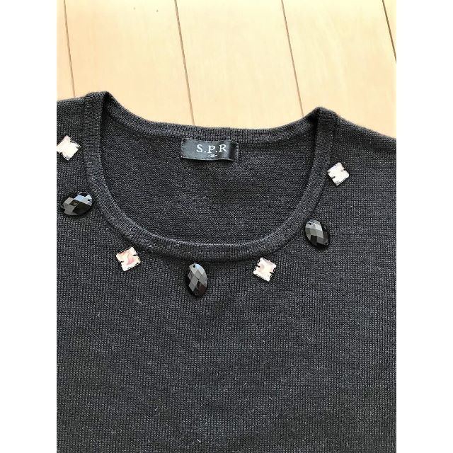 お値下げ! SPR 半袖ニット ビジュー 黒 サイズ38 美品の通販 by