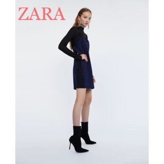 ザラ(ZARA)のsale!新品タグ付☆ZARAザラ☆レース付ピンストライプミニドレス(ミニワンピース)