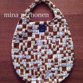 ミナペルホネン(mina perhonen)のイエロー×茶 hutte エッグバッグ(ハンドバッグ)