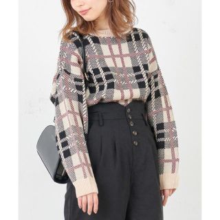 ナチュラルクチュール(natural couture)の大人気完売！新品★ナチュラルクチュール★ビッグチェックジャガードニット★ベージュ(ニット/セーター)