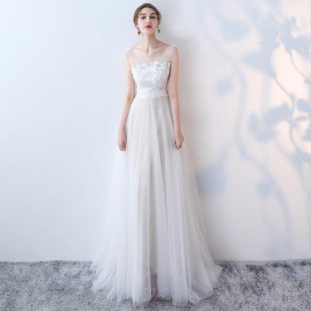 ホワイト ウェディングドレス 刺繍 ノースリーブ ロング ワンピース ドレス レディースのフォーマル/ドレス(ウェディングドレス)の商品写真