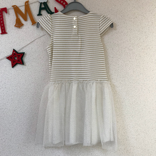 PETIT BATEAU(プチバトー)の☆SALE☆ 新品 プチバトー♡ ラメボーダーチュール切替ワンピース 4ans キッズ/ベビー/マタニティのキッズ服女の子用(90cm~)(ワンピース)の商品写真