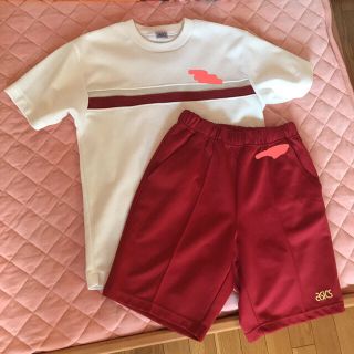 アシックス(asics)の体操服 公立 高校 上下セット 半袖 半ズボン パンツ トップス シャツ 赤 白(その他)