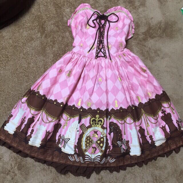 Angelic Pretty(アンジェリックプリティー)の《値下げ》チェスチョコJSKピンク♡ レディースのワンピース(ひざ丈ワンピース)の商品写真