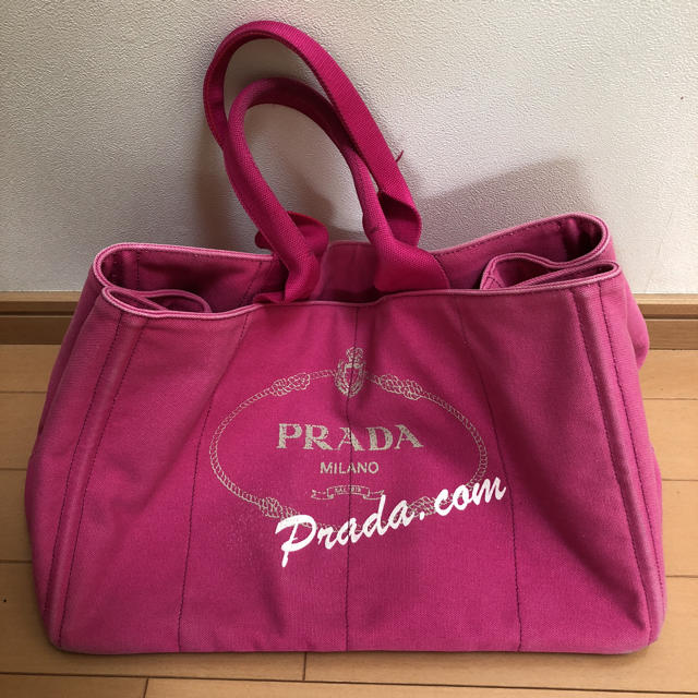 トートバッグ☆ PRADA プラダ ☆ カナパ  ☆ レア ロゴ ☆ ピンク ☆ L ☆