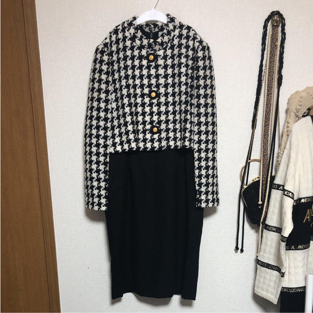 Grimoire(グリモワール)のvintage ♥ 千鳥柄ワンピース レトロ ワンピース ツーピース 風 90s レディースのワンピース(ひざ丈ワンピース)の商品写真