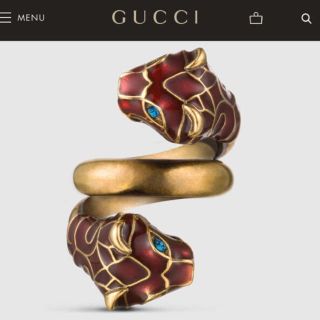 グッチ(Gucci)のYves様専用 GUCCI ブラックエナメル付きタイガーヘッド リング  レッド(リング(指輪))