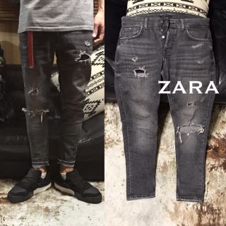 《★ ZARA ★》クラッシュヴィンテージ加工スキニーデニム ブラック