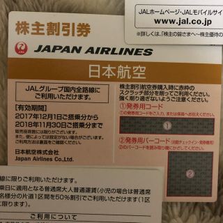 ジャル(ニホンコウクウ)(JAL(日本航空))のJAL 日本航空 株主優待割引券  4枚セット 割引  半額(その他)