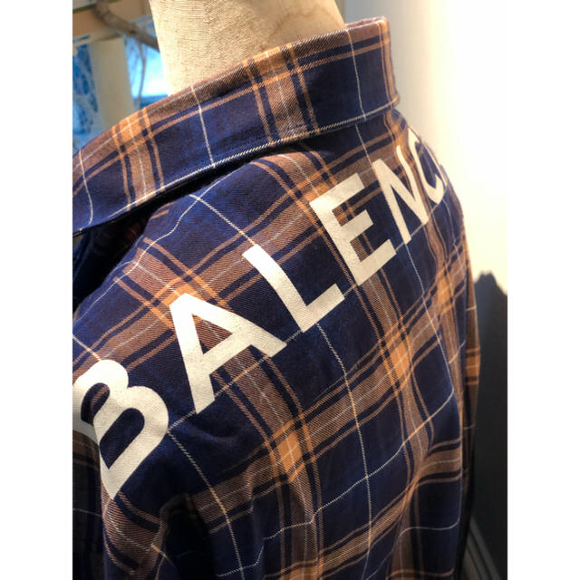 満点の Balenciaga - 40 青 ロゴチェックシャツ Balenciaga