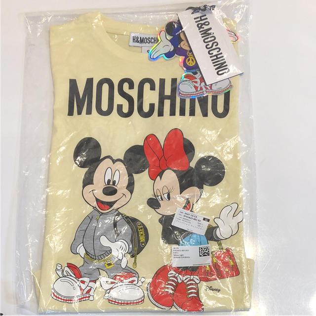 H＆M × MOSCHINO ライトイエロー ミッキー ミニー プリントＴシャツ