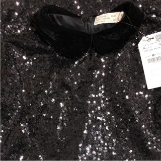 ザラキッズ(ZARA KIDS)のワンピース ZARA スパンコールベルベットえり 8歳128cm発表会(ドレス/フォーマル)