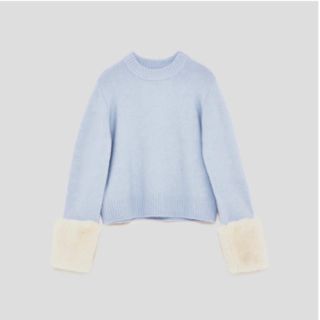 ザラ(ZARA)のZara ファー付きニット 新品未使用タグ付き ブルーS(ニット/セーター)