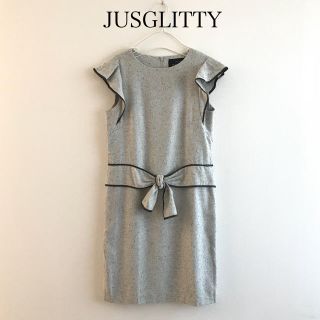 ジャスグリッティー(JUSGLITTY)の美品◇ジャスグリッティー フリルウールワンピース 通勤仕事 M 春秋冬 上品(ひざ丈ワンピース)