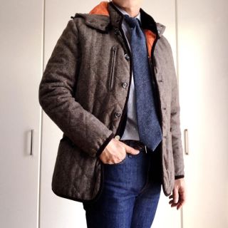 スーツカンパニー(THE SUIT COMPANY)のスーツセレクト ツイードキルティングジャケット サイズL 中古 ブラウン ウール(ダウンジャケット)