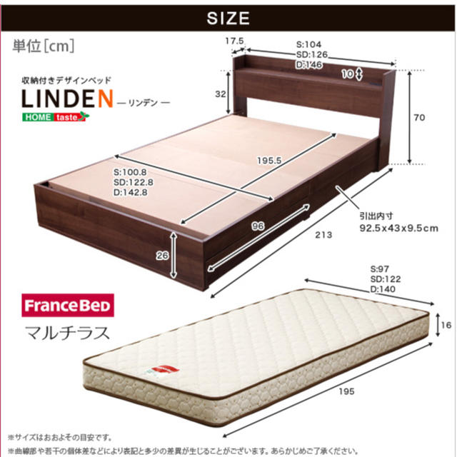 収納付きデザインベッド【リンデン-LINDEN-（セミダブル）】