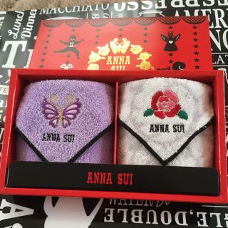 アナスイ(ANNA SUI)の新品アナスイミニタオルハンカチーフ2枚セット紫✖️白(ハンカチ)