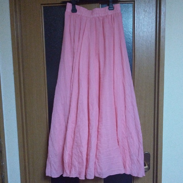 新品タグ付き☆リネン フレアマキシスカート 綿麻 ライトレッド ピンク L レディースのスカート(ロングスカート)の商品写真