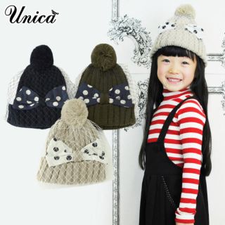 ユニカ(UNICA)の未使用！unica チュールリボンニット帽 50cm(帽子)