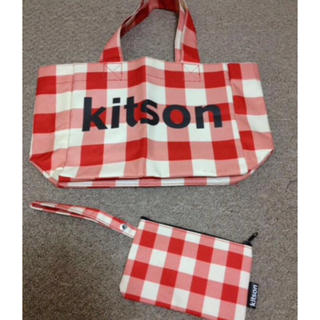 キットソン(KITSON)の本物KITSONキットソンの赤チェックのハンドバックとポーチ美品(ハンドバッグ)