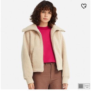 ユニクロ(UNIQLO)のフリースブルゾン UNIQLO ボアフリース ベージュ Lサイズ(ブルゾン)