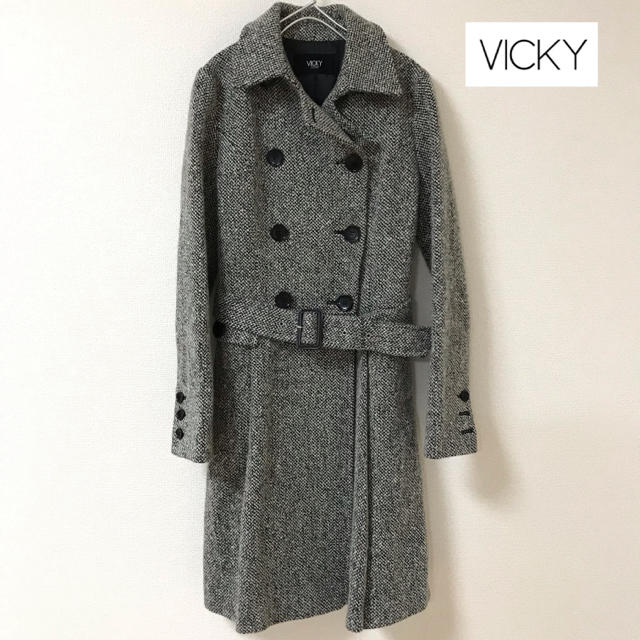 VICKY(ビッキー)の【VICKY】ビッキー コート ロングコート ツイード ベルト付き Ｓ レディースのジャケット/アウター(ロングコート)の商品写真