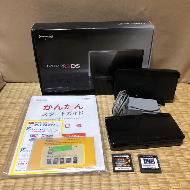 ニンテンドー3DS(ニンテンドー3DS)のNintendo 3DS ブラック 箱、取説付き ソフト2本オマケ エンタメ/ホビーのゲームソフト/ゲーム機本体(携帯用ゲーム機本体)の商品写真