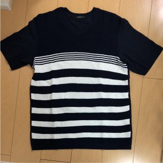 コムサイズム(COMME CA ISM)のコムサイズム VネックボーダーニットTシャツ！美品！(Tシャツ/カットソー(半袖/袖なし))