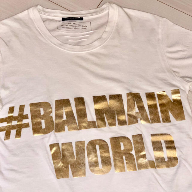 BALMAIN(バルマン)のバルマン BALMAIN ゴールド ロゴ Tシャツ サイズ44 USED メンズのトップス(Tシャツ/カットソー(半袖/袖なし))の商品写真