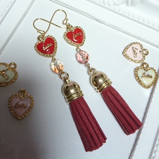 ハート×ボルドータッセルの大人ピアス(イヤリング・樹脂などに変更可能
