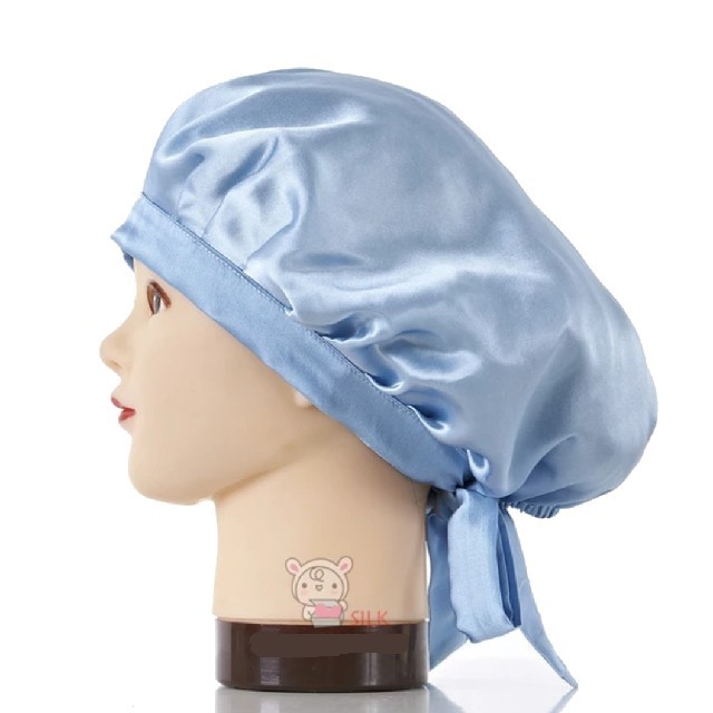 ナイトキャップ　天然シルク100％　艶髪　ブルー　フリーサイズ コスメ/美容のヘアケア/スタイリング(ヘアケア)の商品写真