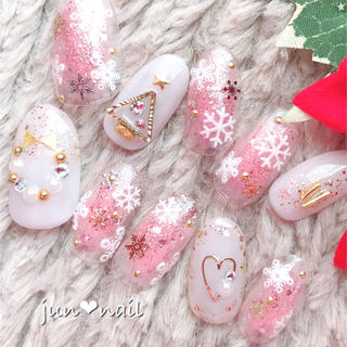クリスマスネイル♡シースルーチークピンク コスメ/美容のネイル(つけ爪/ネイルチップ)の商品写真