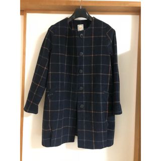 ビームス(BEAMS)の超美品!BEAMS HEART ネイビーチェックノーカラーコート 1(ロングコート)