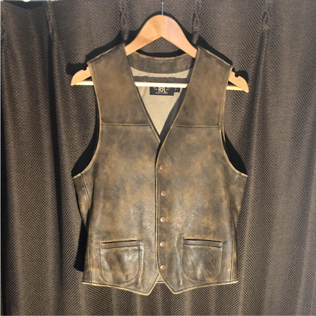 100%品質 RRL レザーベスト ディアスキン×ネイティブラグ RRL