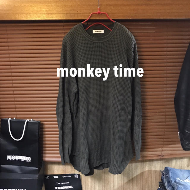 《★ monkey time ★》ロング丈ワッフルクルーネックニット