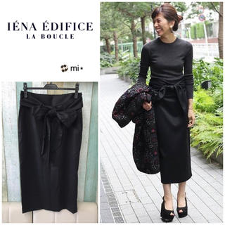 イエナ(IENA)の美品❣️ IENA LA BOUCLE WOOL BIGリボンスカート 黒 40(ひざ丈スカート)