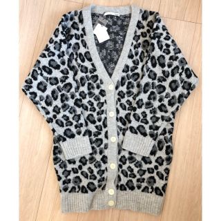 MOUSSY レオパード ニット カーディガン 豹柄 グレー ヒョウ柄