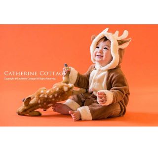 キャサリンコテージ(Catherine Cottage)の完売商品 もこもこトナカイロンパース 70cm 定価3980円(ロンパース)