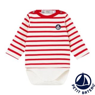 プチバトー(PETIT BATEAU)の【新品】プチバトー マリニエール長袖コンビボディ レッド(シャツ/カットソー)