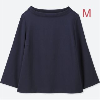 ユニクロ(UNIQLO)のユニクロ ドレープ Ｔブラウス 七分袖 Mサイズ／ネイビー 新品タグ付き！(シャツ/ブラウス(長袖/七分))