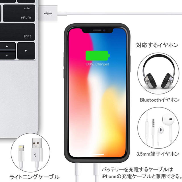 【新品】iPhoneX/XS/10兼用 iPhoneケース  バッテリーケース スマホ/家電/カメラのスマホアクセサリー(iPhoneケース)の商品写真