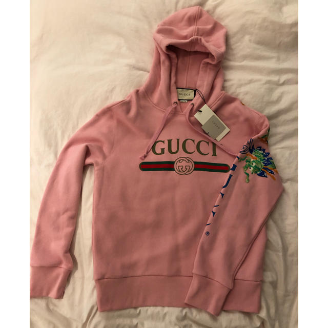 GUCCI ドラゴン刺繍 パーカー ユニセックス ピンク ヴィンテージロゴ