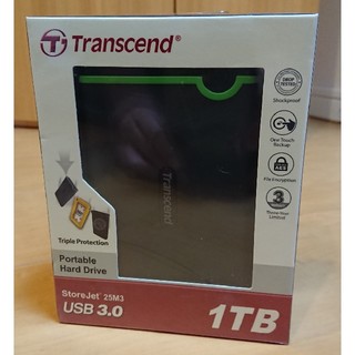 トランセンド(Transcend)の新品 ポータブル 外付けハードディスク HDD 1TB 1.0TB トランセンド(PC周辺機器)