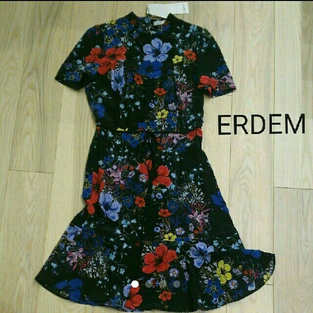 ひざ丈ワンピース【新品】ERDEM ワンピース 花柄（細目の9号）