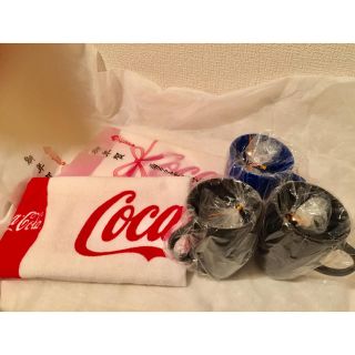 コカコーラ(コカ・コーラ)の【未使用】非売品 Coca Colaタオル(2) &ジョージア プラコップ(3)(ノベルティグッズ)