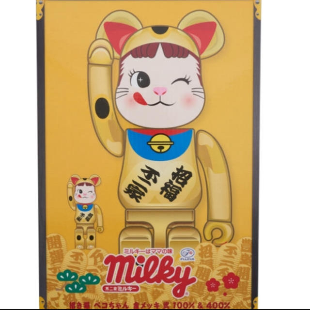 不二家(フジヤ)のBE@RBRICK 招き猫 ペコちゃん 金メッキ エンタメ/ホビーのフィギュア(その他)の商品写真